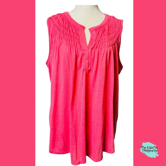 For The Republic Pink Smocked Sleeveless Blouse 1X - Picture 1 of 7